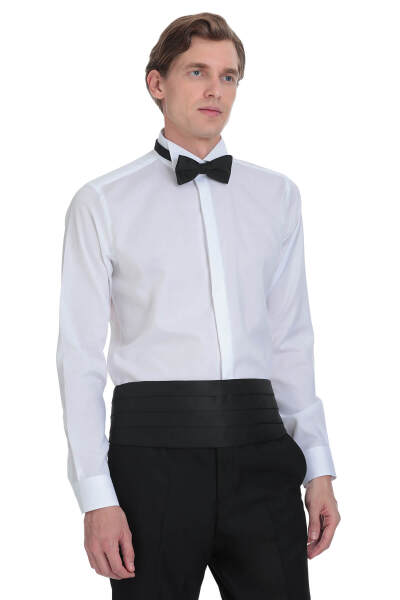 Beyaz Comfort Fit Ata Yaka 100% Pamuk Uzun Kollu Damatlık Gömlek - 5