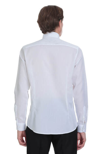Beyaz Comfort Fit Ata Yaka 100% Pamuk Uzun Kollu Damatlık Gömlek - 7