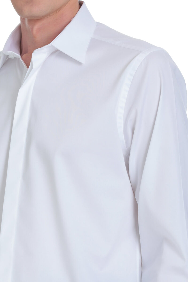 Beyaz Comfort Fit Ata Yaka Pamuklu Damatlık Gömlek - Saykı (1)