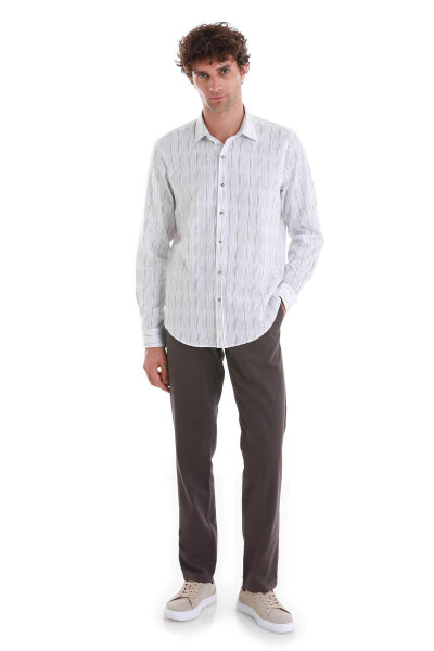 Beyaz Comfort Fit Baskılı Slim Yaka Uzun Kollu Spor Gömlek - 2