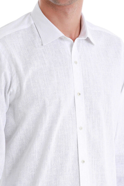 Beyaz Comfort Fit Baskılı Slim Yaka Uzun Kollu Spor Gömlek - 5