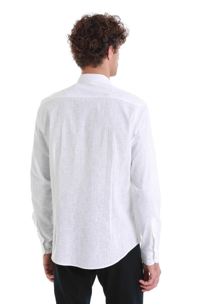 Beyaz Comfort Fit Baskılı Slim Yaka Uzun Kollu Spor Gömlek - 6