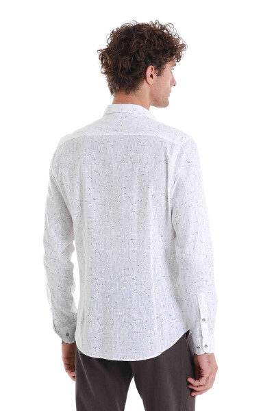 Beyaz Comfort Fit Baskılı Slim Yaka Uzun Kollu Spor Gömlek - 6