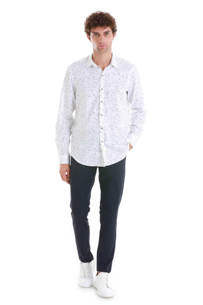 Beyaz Comfort Fit Baskılı Slim Yaka Uzun Kollu Spor Gömlek - 2