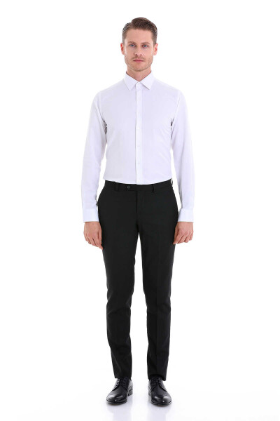 Beyaz Comfort Fit Desenli Pamuklu Slim Yaka Uzun Kollu Klasik Gömlek - 3