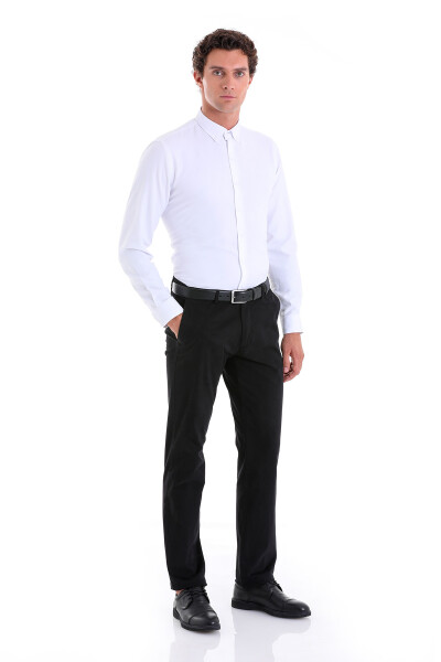 Beyaz Comfort Fit Düğmeli Yaka Uzun Kollu Casual Oxford Gömlek - 4