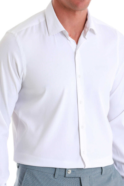Beyaz Comfort Fit Slim Yaka Uzun Kollu Gömlek - 5