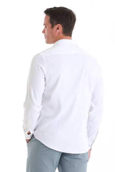 Beyaz Comfort Fit Slim Yaka Uzun Kollu Gömlek - 6