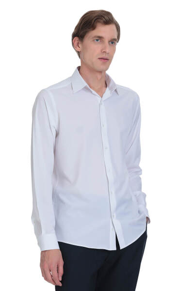 Beyaz Comfort Fit Slim Yaka Uzun Kollu Casual Gömlek - 1
