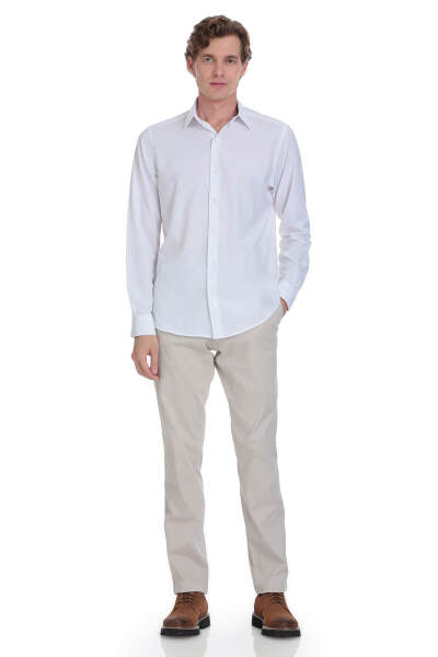 Beyaz Comfort Fit Slim Yaka Uzun Kollu Casual Gömlek - 2