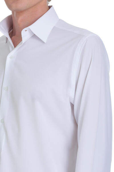 Beyaz Comfort Fit Slim Yaka Uzun Kollu Casual Gömlek - 6