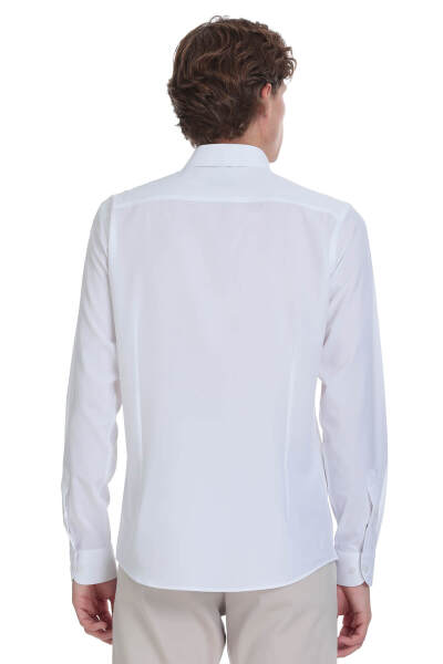 Beyaz Comfort Fit Slim Yaka Uzun Kollu Casual Gömlek - 7