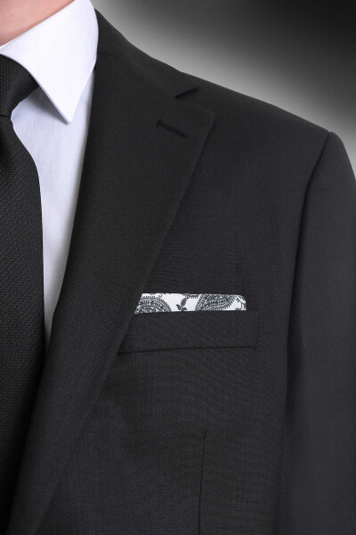 Beyaz Desenli Klasik Saten Cep Mendili - 3