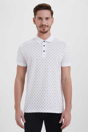 Beyaz Desenli Polo Yaka Tişört - 5