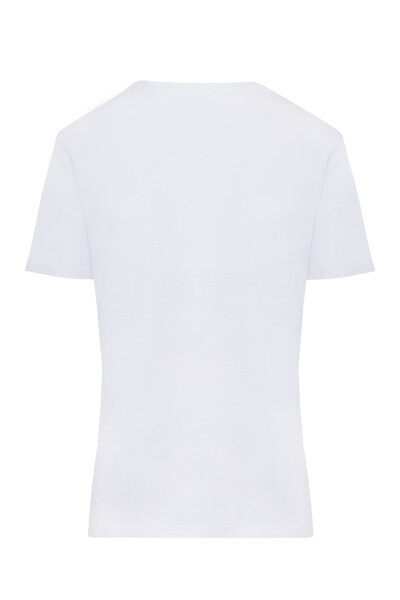 Beyaz Slim Fit Desenli 100% Pamuk Bisiklet Yaka Tişört - 3