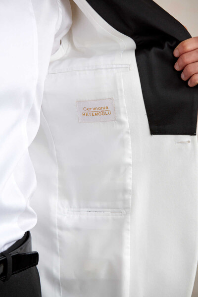 Beyaz Slim Fit Desenli Şal Yaka Klasik Smokin Damatlık - 7