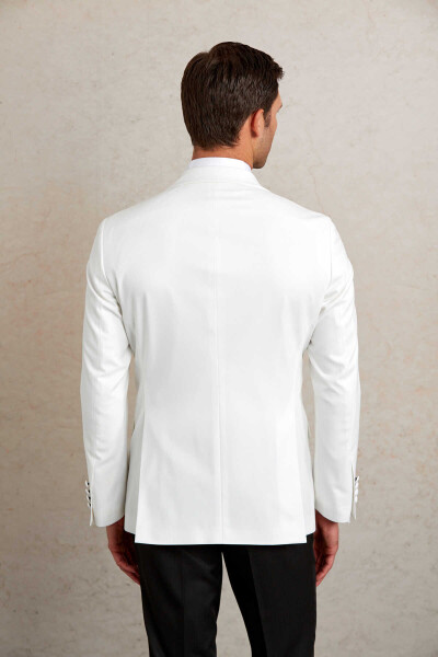 Beyaz Slim Fit Desenli Şal Yaka Klasik Smokin Damatlık - 8