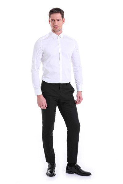 Beyaz Slim Fit 100% Pamuk Slim Yaka Uzun Kollu Klasik Saten Gömlek - 5