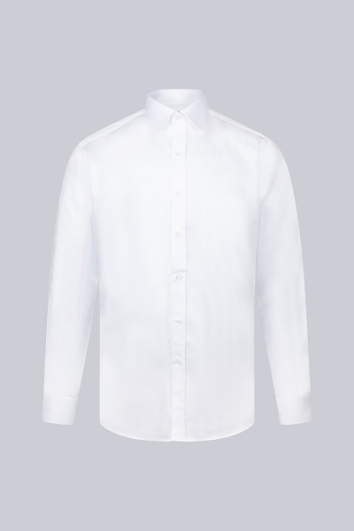 Beyaz Klasik Fit 100% Pamuk Slim Yaka Uzun Kollu Saten Gömlek - 1