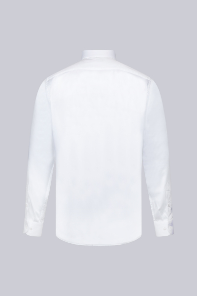 Beyaz Klasik Fit 100% Pamuk Slim Yaka Uzun Kollu Saten Gömlek - 2