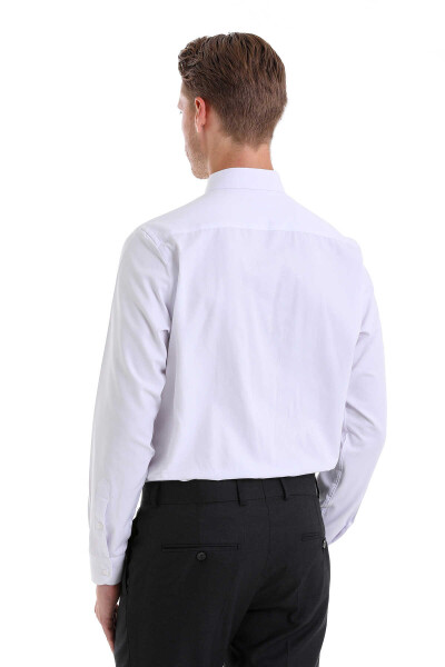 Beyaz Klasik Fit Desenli Pamuklu Slim Yaka Uzun Kollu Klasik Gömlek - 6