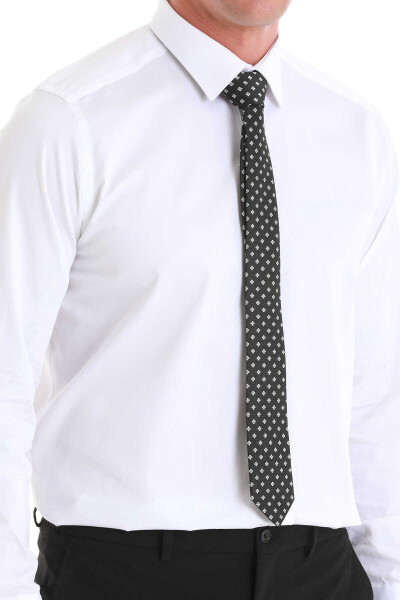 Beyaz Klasik Fit 100% Pamuk Slim Yaka Uzun Kollu Saten Gömlek - 5