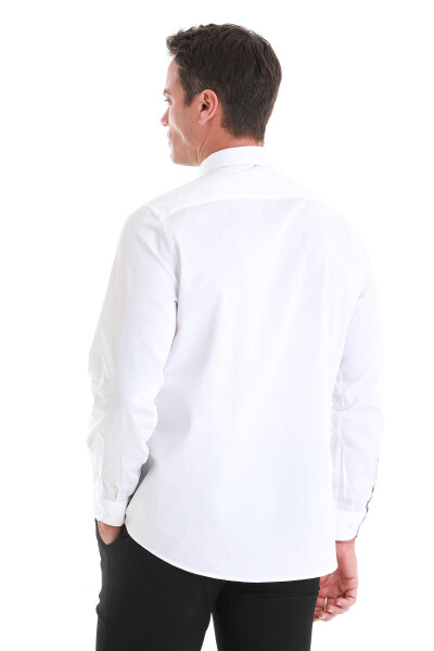 Beyaz Klasik Fit 100% Pamuk Slim Yaka Uzun Kollu Saten Gömlek - 6