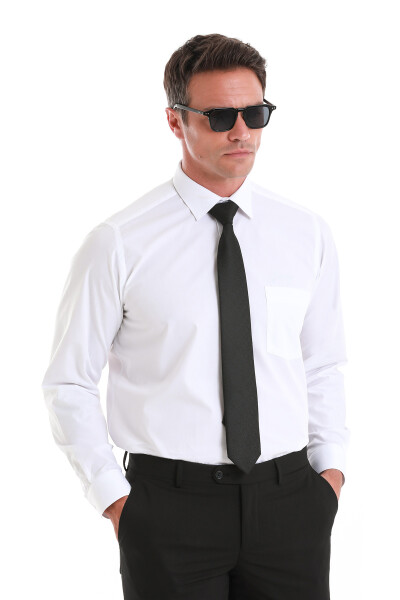 Beyaz Klasik Fit Pamuklu Slim Yaka Uzun Kollu Klasik Gömlek - 3