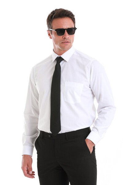 Beyaz Klasik Fit Pamuklu Slim Yaka Uzun Kollu Klasik Gömlek - 5