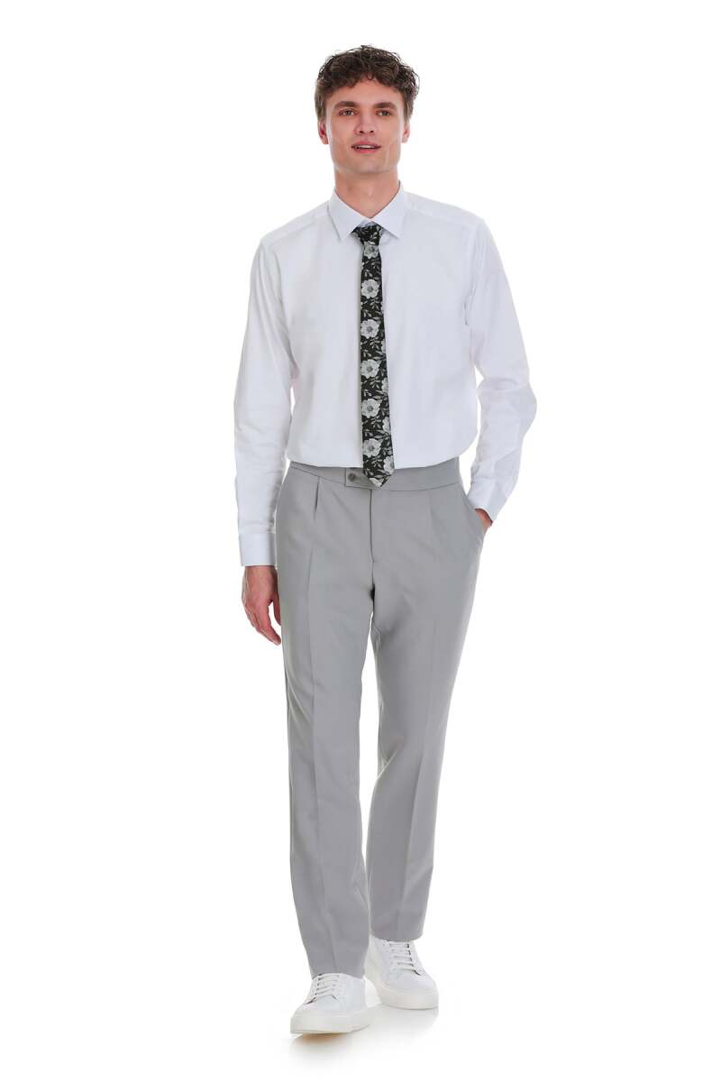 Beyaz Klasik Fit Pamuklu Slim Yaka Uzun Kollu Saten Gömlek - Saykı (1)