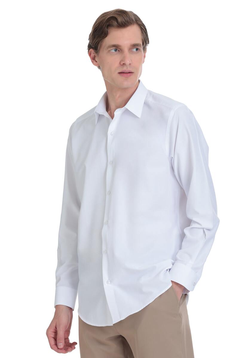 Beyaz Klasik Fit Slim Yaka Pamuklu Uzun Kollu Gömlek - Hatemoğlu (1)