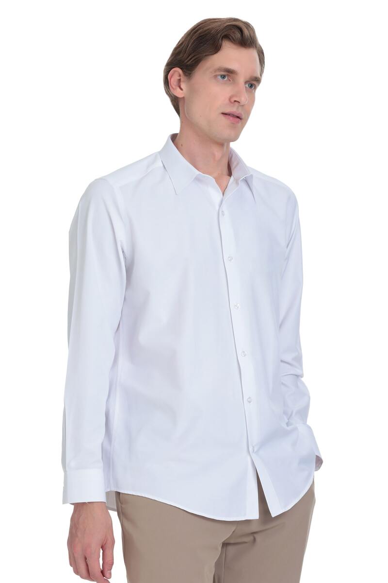 Beyaz Klasik Fit Slim Yaka Pamuklu Uzun Kollu Gömlek - Hatemoğlu (1)