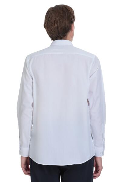 Beyaz Klasik Fit Slim Yaka Pamuklu Uzun Kollu Gömlek - 6