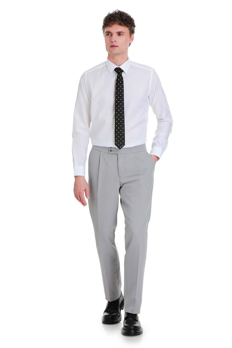 Beyaz Klasik Fit Slim Yaka Uzun Kollu Pamuklu Gömlek - Hatemoğlu (1)