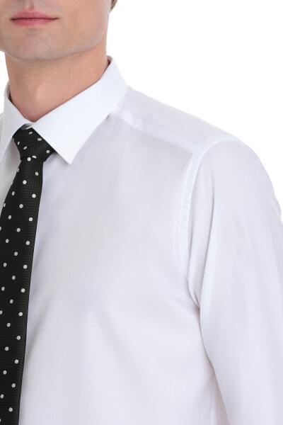 Beyaz Klasik Fit Slim Yaka Uzun Kollu Pamuklu Gömlek - 4