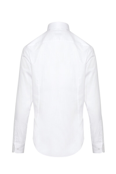 Beyaz Comfort Fit 100% Pamuk Slim Yaka Uzun Kollu Klasik Saten Gömlek - 3