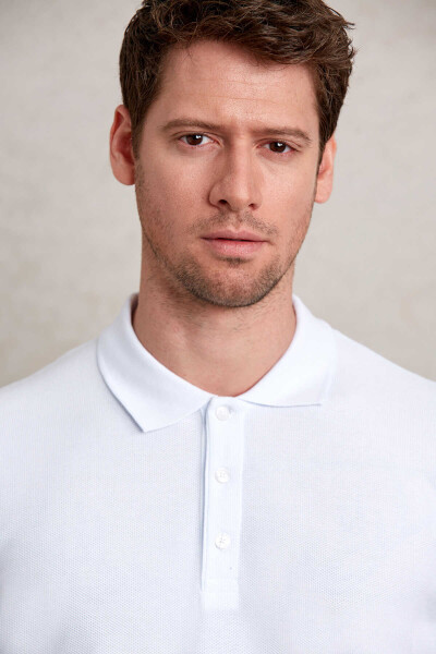 Beyaz Regular Fit 100% Pamuk Polo Yaka Tişört - 4