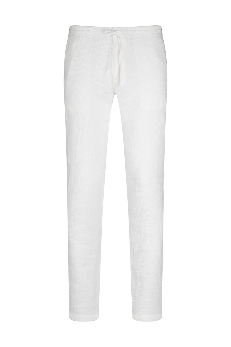 Beyaz Rahat Kesim Yandan Cepli 100% Pamuk Jogger Pantolon - Saykı
