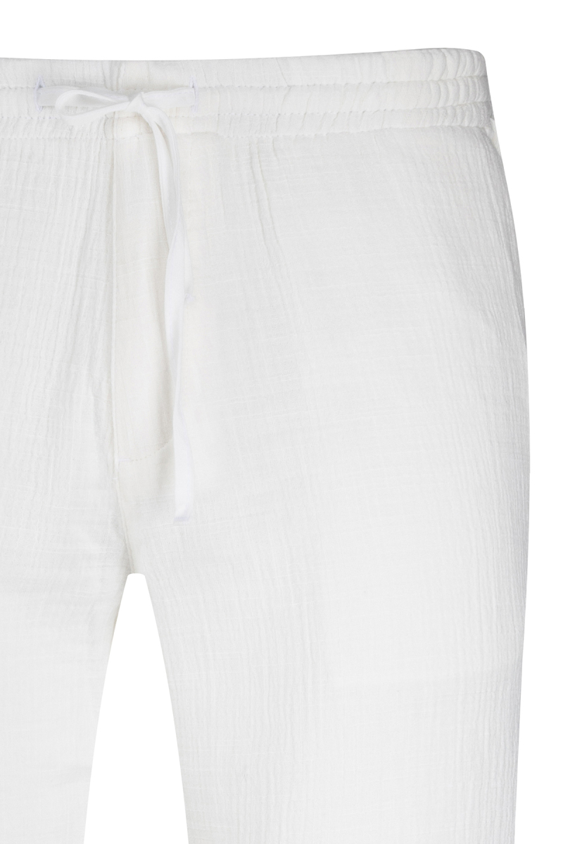 Beyaz Rahat Kesim Yandan Cepli 100% Pamuk Jogger Pantolon - Saykı (1)