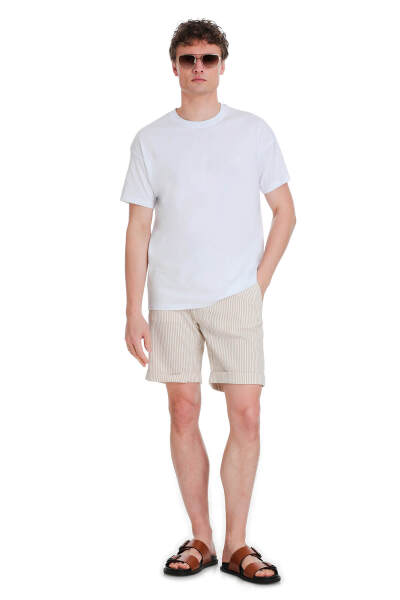 Beyaz Regular Fit 100% Pamuk Bisiklet Yaka Oversize Tişört - 2