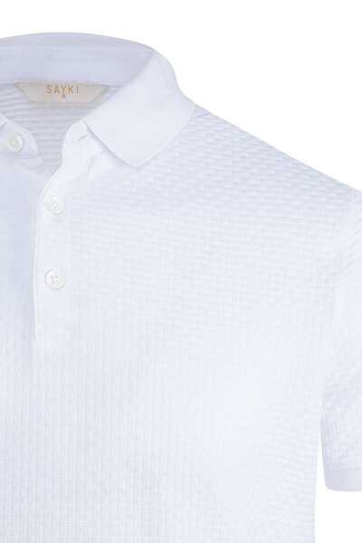 Beyaz Regular Fit 100% Pamuk Polo Yaka Merserize Tişört - 2