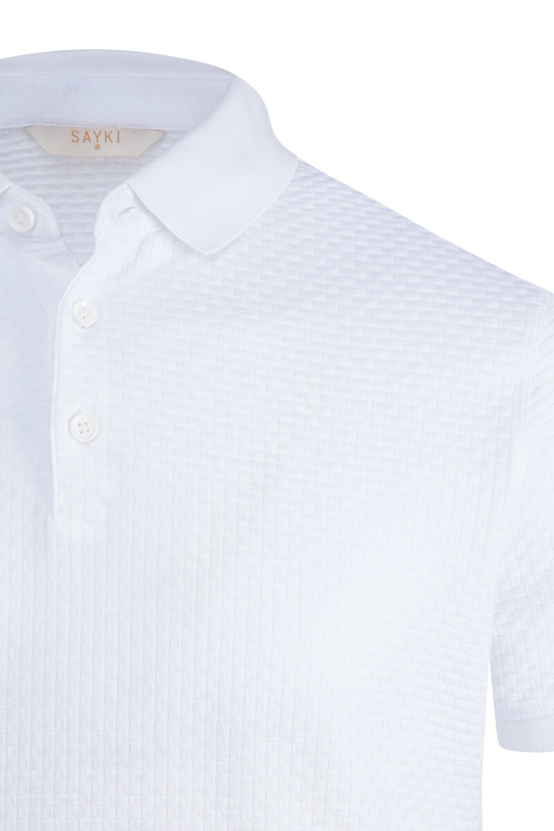Beyaz Regular Fit 100% Pamuk Polo Yaka Merserize Tişört - Saykı (1)