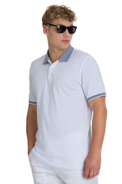 Beyaz Regular Fit 100% Pamuklu Polo Yaka Tişört - HATEMOĞLU