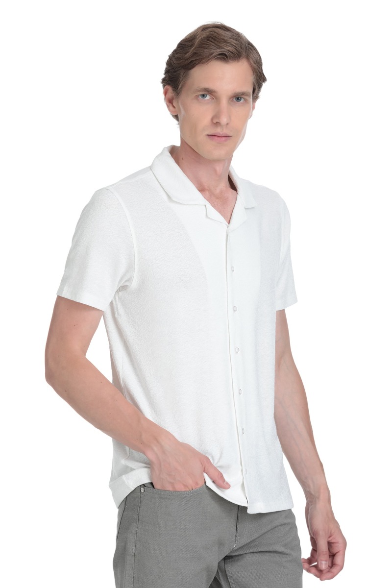 Beyaz Regular Fit Apaş Yaka Gömlek - Saykı