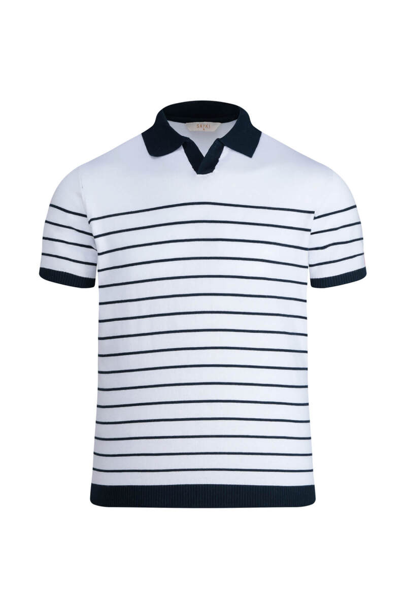 Beyaz Regular Fit Apaş Yaka Pamuklu Tişört - Hatemoğlu