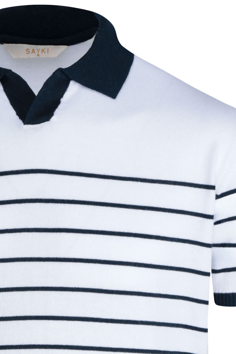 Beyaz Regular Fit Apaş Yaka Pamuklu Tişört - Hatemoğlu (1)