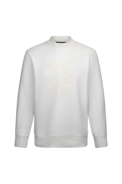 Beyaz Regular Fit Baskılı Pamuklu Bisiklet Yaka Sweatshirt - HTML