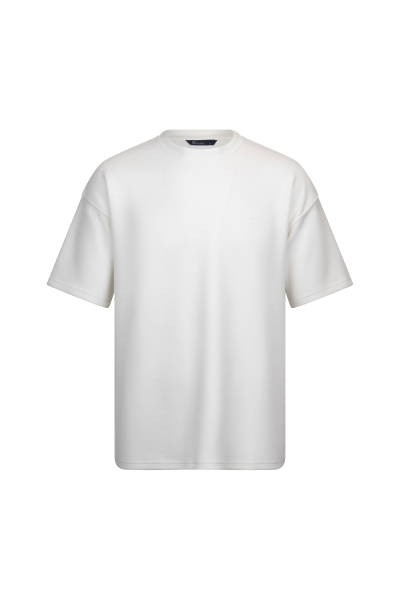 Beyaz Regular Fit Bisiklet Yaka Oversize Tişört 