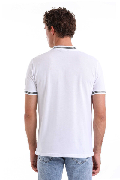 Beyaz Regular Fit Çizgili 100% Pamuk Polo Yaka Tişört - 6