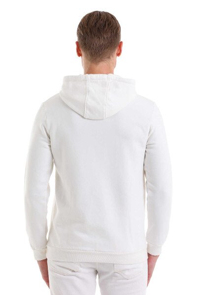 Beyaz Regular Fit Pamuklu Kapüşonlu Kanguru Cepli Sweatshirt - 6